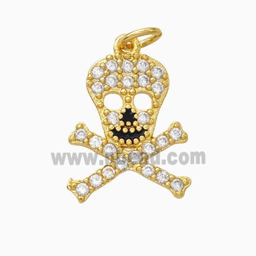 Halloween Skull Charms Copper Pendant Pave Zirconia Gold Plated