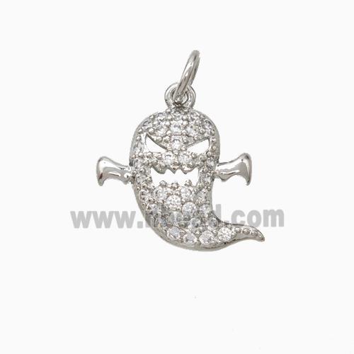 Halloween Ghost Charms Copper Pendant Pave Zirconia Platinum Plated