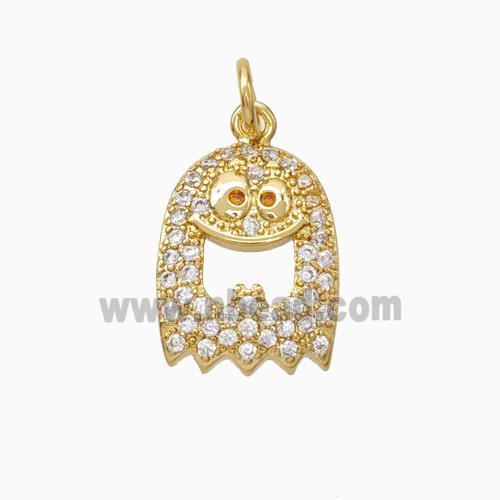 Halloween Ghost Charms Copper Pendant Pave Zirconia Gold Plated