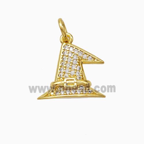 Halloween Hat Charms Copper Pendant Pave Zirconia Gold Plated