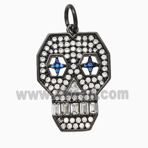 Halloween Skull Charms Copper Pendant Pave Zirconia Black Plated