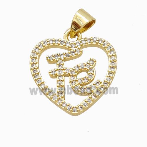 Copper Heart Pendant Pave Zirconia Fe Gold Plated