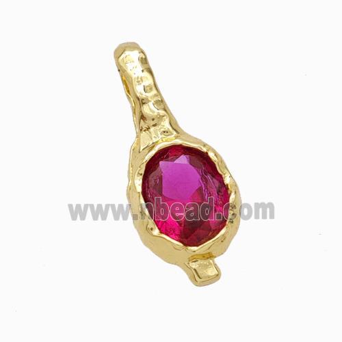 Copper Oval Pendant Pave Fuchsia Zirconia Gold Plated