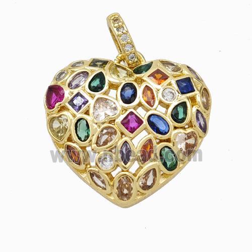 Copper Heart Pendant Micropave Multicolor Zirconia Gold Plated