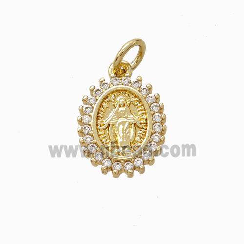 Virgin Mary Charms Copper Pendant Pave Zirconia Gold Plated