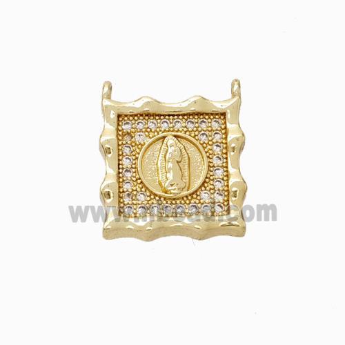 Virgin Mary Charms Copper Pendant Micropave Zirconia Square 2loops Gold Plated