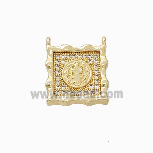 Jesus Charms Copper Pendant Micropave Zirconia Square 2loops Gold Plated