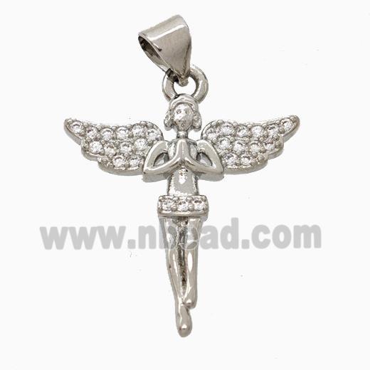 Copper Fairy Pendant Pave Zirconia Angelwings Platinum Plated