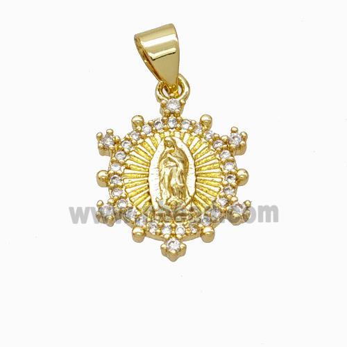 Virgin Mary Charms Copper Pendant Pave Zirconia Gold Plated