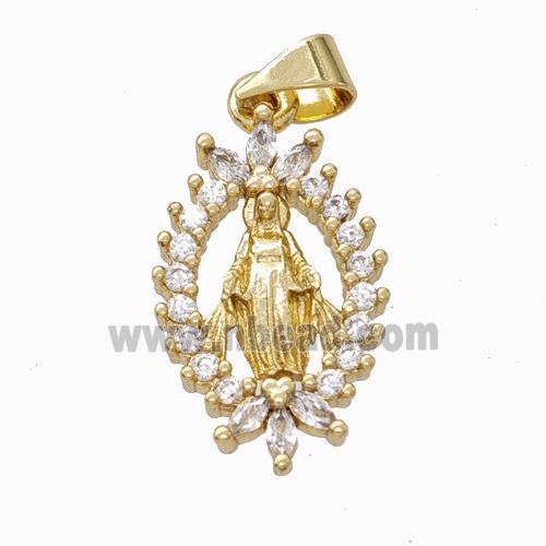 Virgin Mary Charms Copper Pendant Pave Zirconia Gold Plated