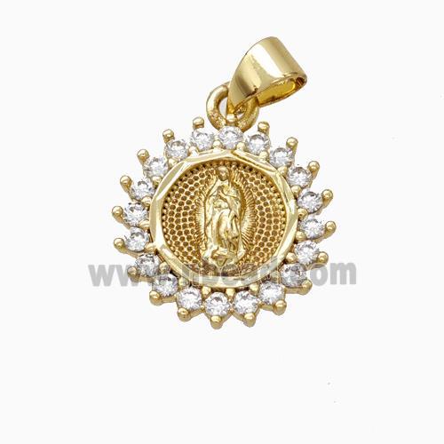 Virgin Mary Charms Copper Pendant Pave Zirconia Gold Plated