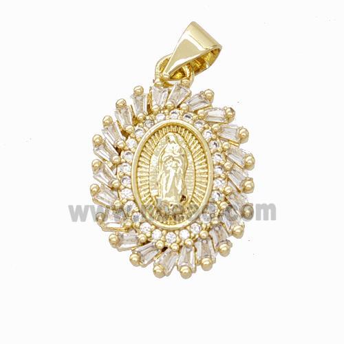 Virgin Mary Charms Copper Pendant Pave Zirconia Gold Plated