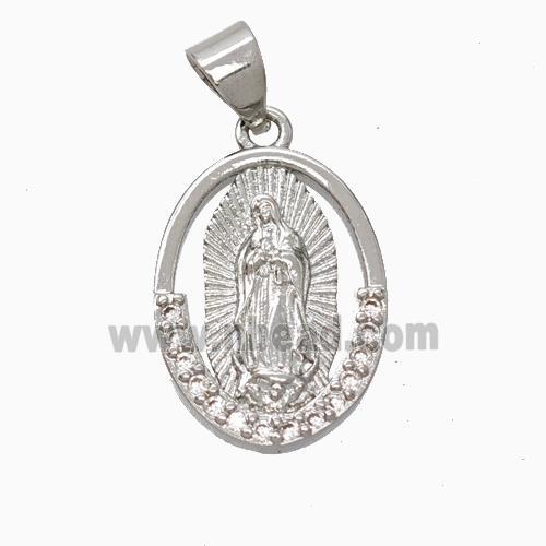 Jesus Charms Copper Pendant Pave Zirconia Platinum Plated