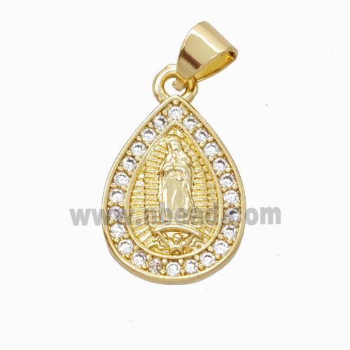 Jesus Charms Copper Teardrop Pendant Pave Zirconia Gold Plated