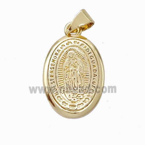 Virgin Mary Charms Copper Oval Pendant Gold Plated