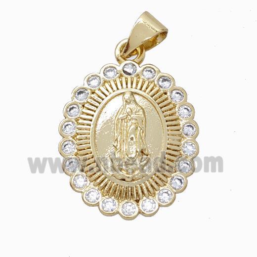 Jesus Charms Copper Oval Pendant Micropave Zirconia Gold Plated