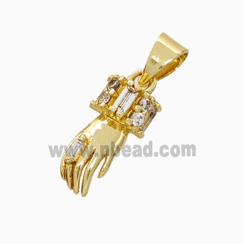 Copper Hand Pendant Micropave Zirconia Gold Plated