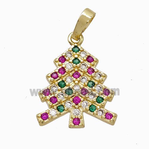 Christmas Tree Charms Copper Pendant Micropave Zirconia Gold Plated