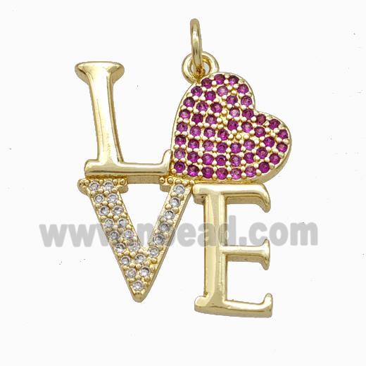 Copper LOVE Pendant Micropave Zirconia Heart Gold Plated