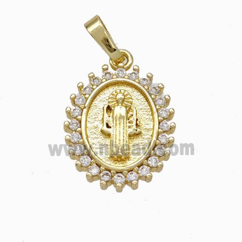 Jesus Charms Copper Pendant Pave Zirconia Gold Plated