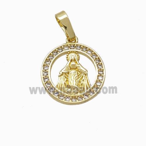 Virgin Mary Charms Copper Pendant Pave Zirconia Gold Plated