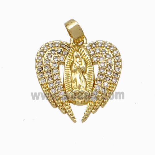 Jesus Charms Copper Pendant Pave Zirconia Heart Gold Plated