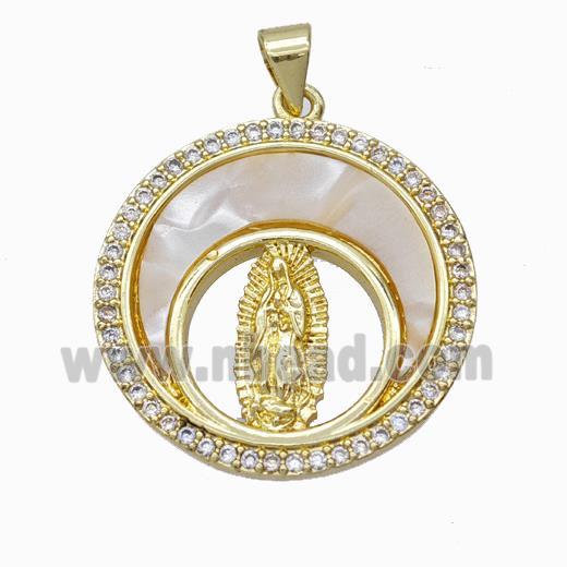 Jesus Charms Copper Pendant Pave Shell Zirconia Moon Gold Plated