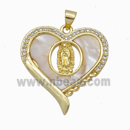 Jesus Charms Copper Pendant Pave Shell Zirconia Heart Gold Plated