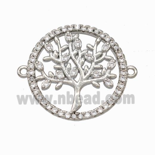 Tree Of Life Charms Copper Connector Micropave Zirconia Platinum Plated