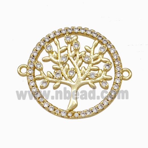 Tree Of Life Charms Copper Connector Micropave Zirconia Gold Plated