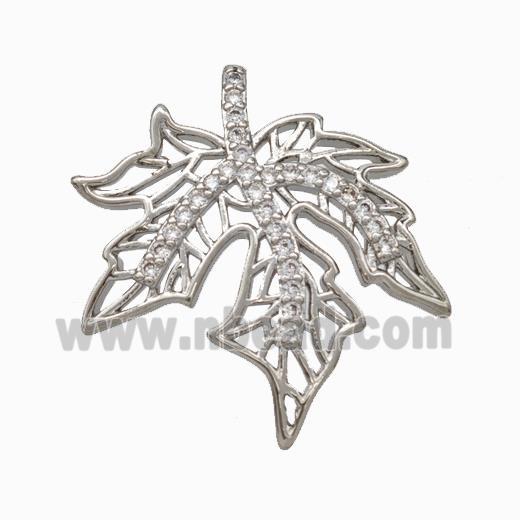 Maple Leaf Charms Copper Pendant Micropave Zirconia Platinum Plated