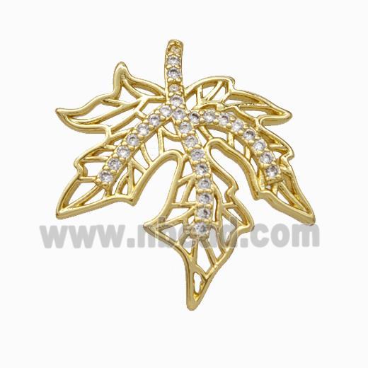 Maple Leaf Charms Copper Pendant Micropave Zirconia Gold Plated