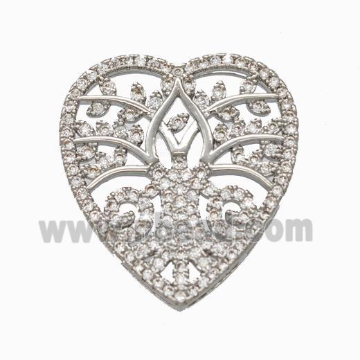 Copper Heart Pendant Micropave Zirconia Tree Platinum Plated