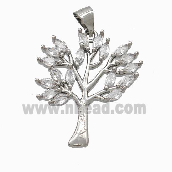 Copper Tree Pendant Micropave Zirconia Platinum Plated