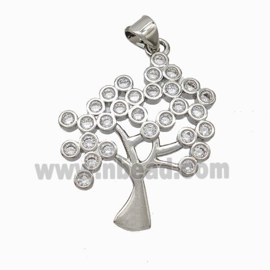 Copper Tree Pendant Micropave Zirconia Platinum Plated