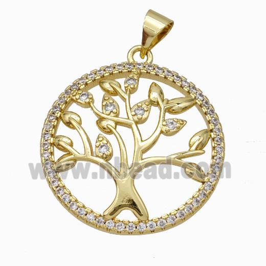 Copper Tree Pendant Micropave Zirconia Gold Plated