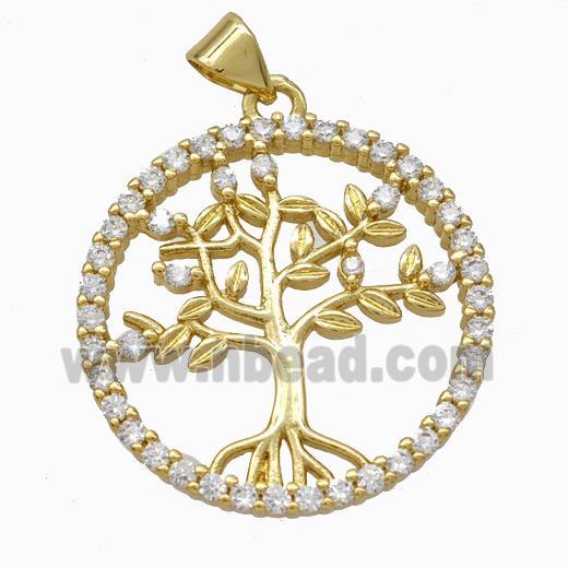 Copper Tree Pendant Micropave Zirconia Gold Plated