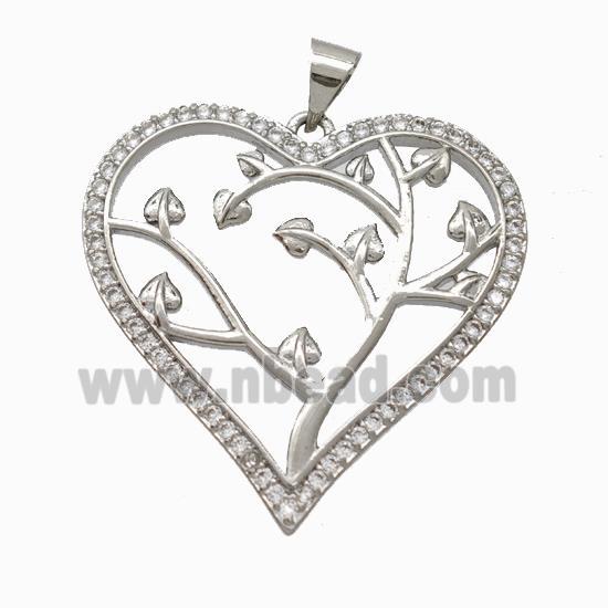 Copper Tree Pendant Micropave Zirconia Heart Platinum Plated