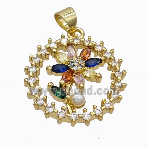 Copper Flower Pendant Micropave Zirconia Gold Plated