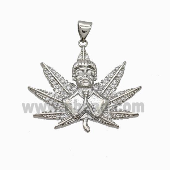 Copper Buddha Pendant Micropave Zirconia Maple Leaf Platinum Plated