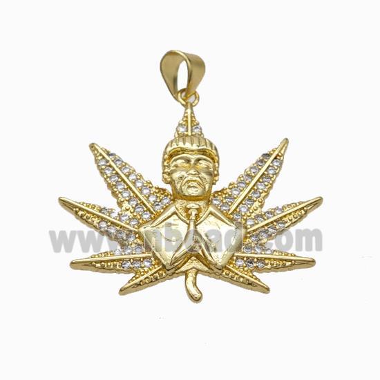 Copper Buddha Pendant Micropave Zirconia Maple Leaf Gold Plated