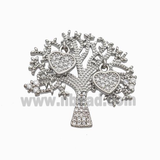 Copper Tree Pendant Micropave Zirconia Heart Platinum Plated