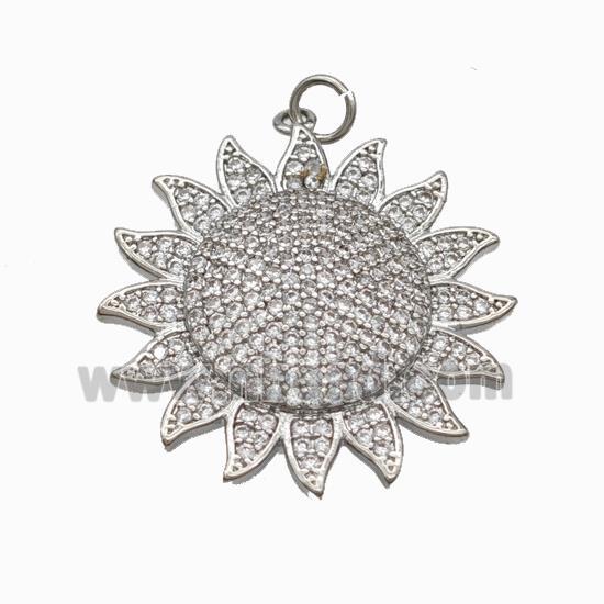 Copper Sun Pendant Micropave Zirconia Platinum Plated