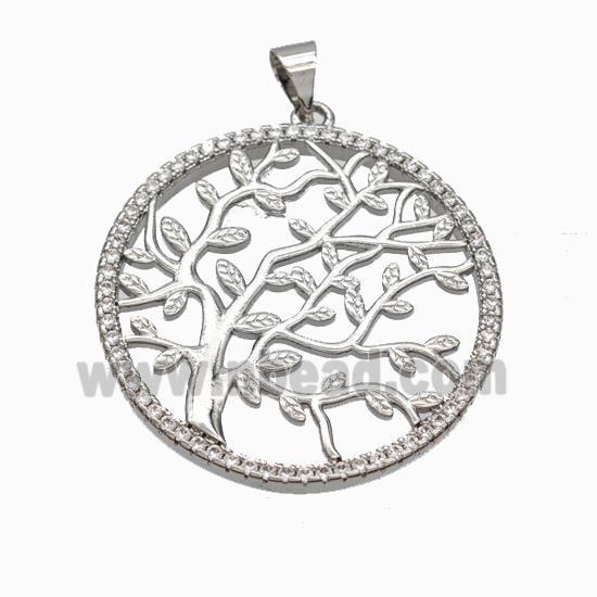 Copper Tree Pendant Micropave Zirconia Platinum Plated