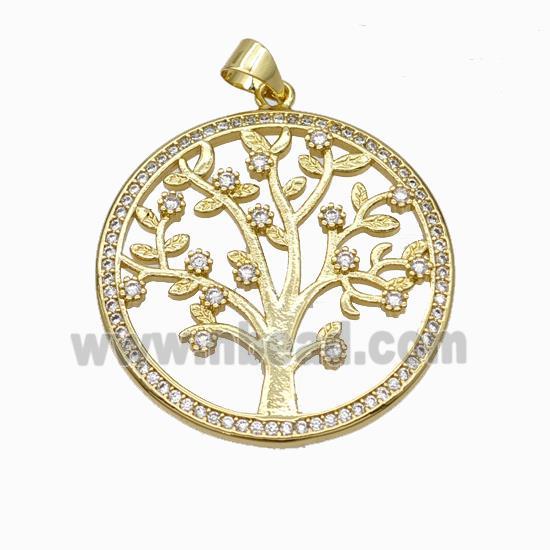 Copper Tree Pendant Micropave Zirconia Gold Plated