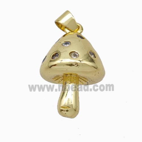 Copper Mushroom Pendant Pave Zirconia Gold Plated