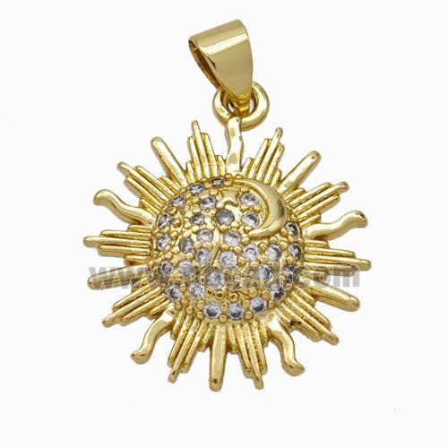 Copper Sun Pendant Pave Zirconia Gold Plated