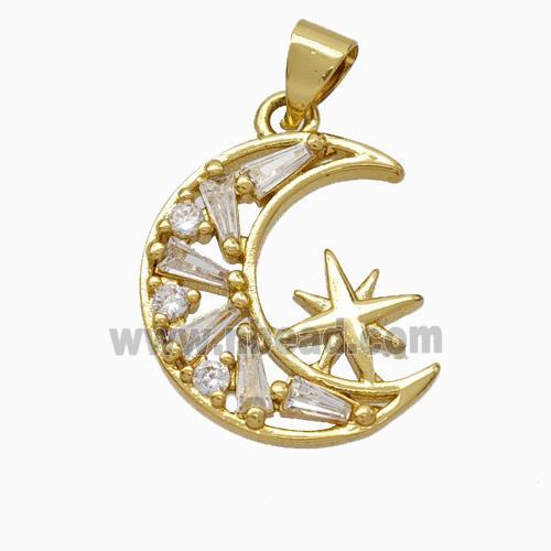 Copper Moon Pendant Pave Zirconia Star Gold Plated