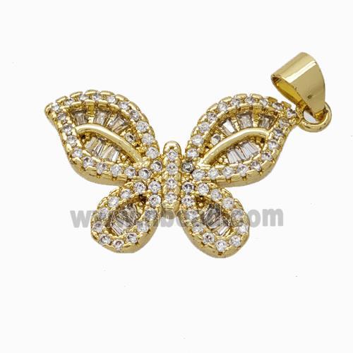 Copper Butterfly Pendant Micropave Zirconia Gold Plated