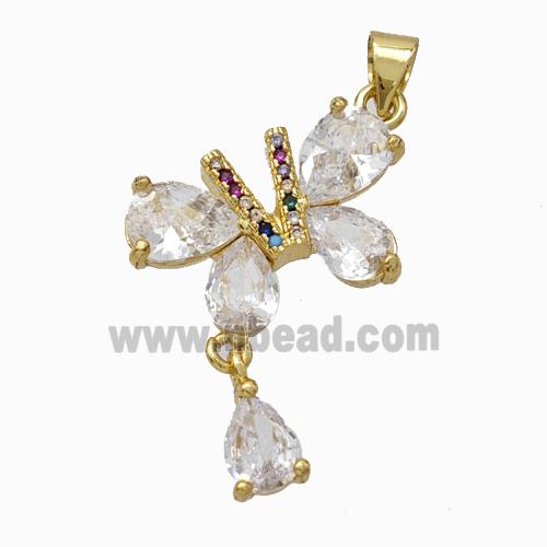 Copper Butterfly Pendant Micropave Zirconia Gold Plated